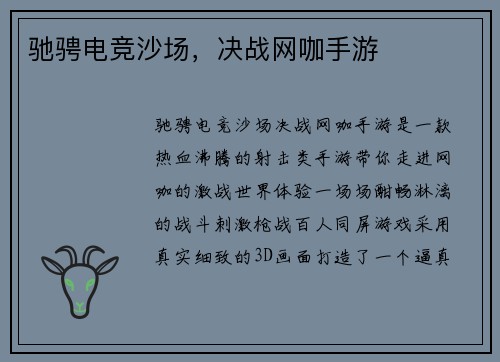 驰骋电竞沙场，决战网咖手游